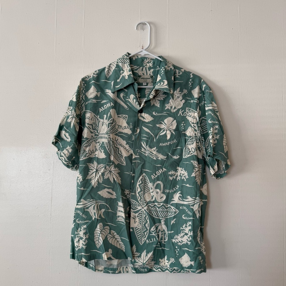 KAMEHAMEHA Hawaiian Mint Green Button Down Aloha Men’s Shirt